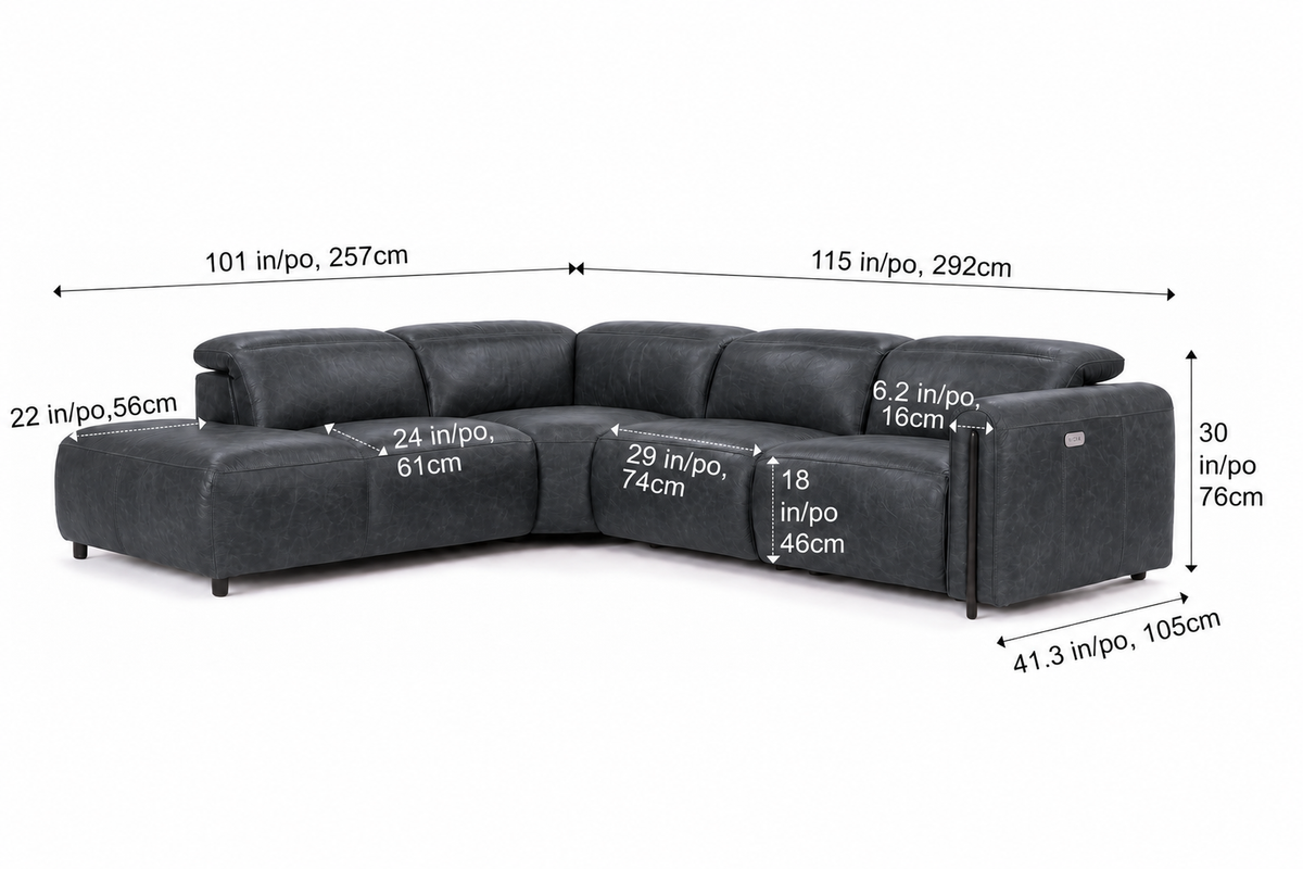 Octavia Distressed Italian Aniline Leather Reclining Corner Sectional Sofa