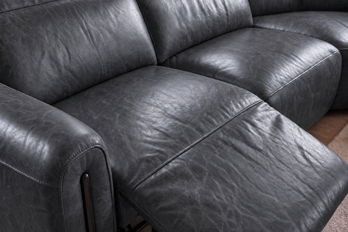Octavia Distressed Italian Aniline Leather Reclining Corner Sectional Sofa