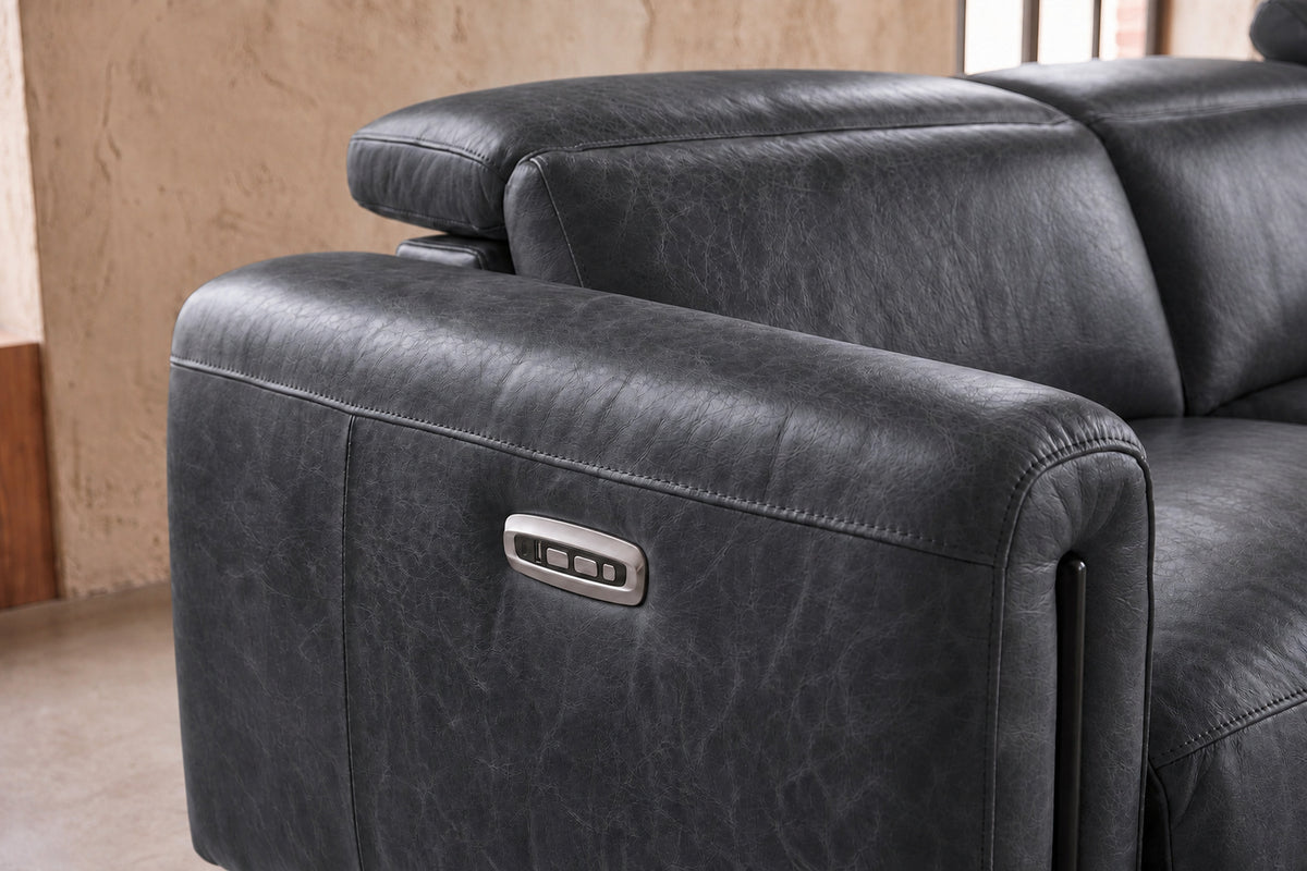 Octavia Distressed Italian Aniline Leather Reclining Corner Sectional Sofa