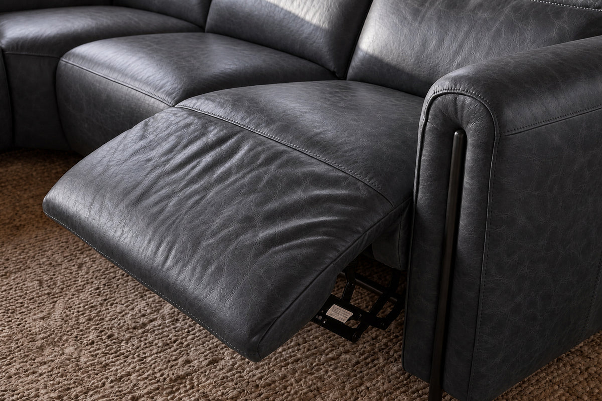 Octavia Distressed Italian Aniline Leather Reclining Corner Sectional Sofa