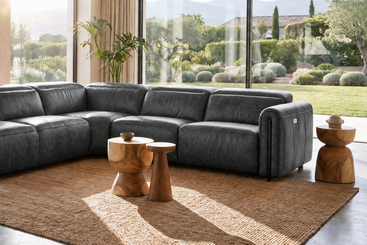 Octavia Distressed Italian Aniline Leather Reclining Corner Sectional Sofa