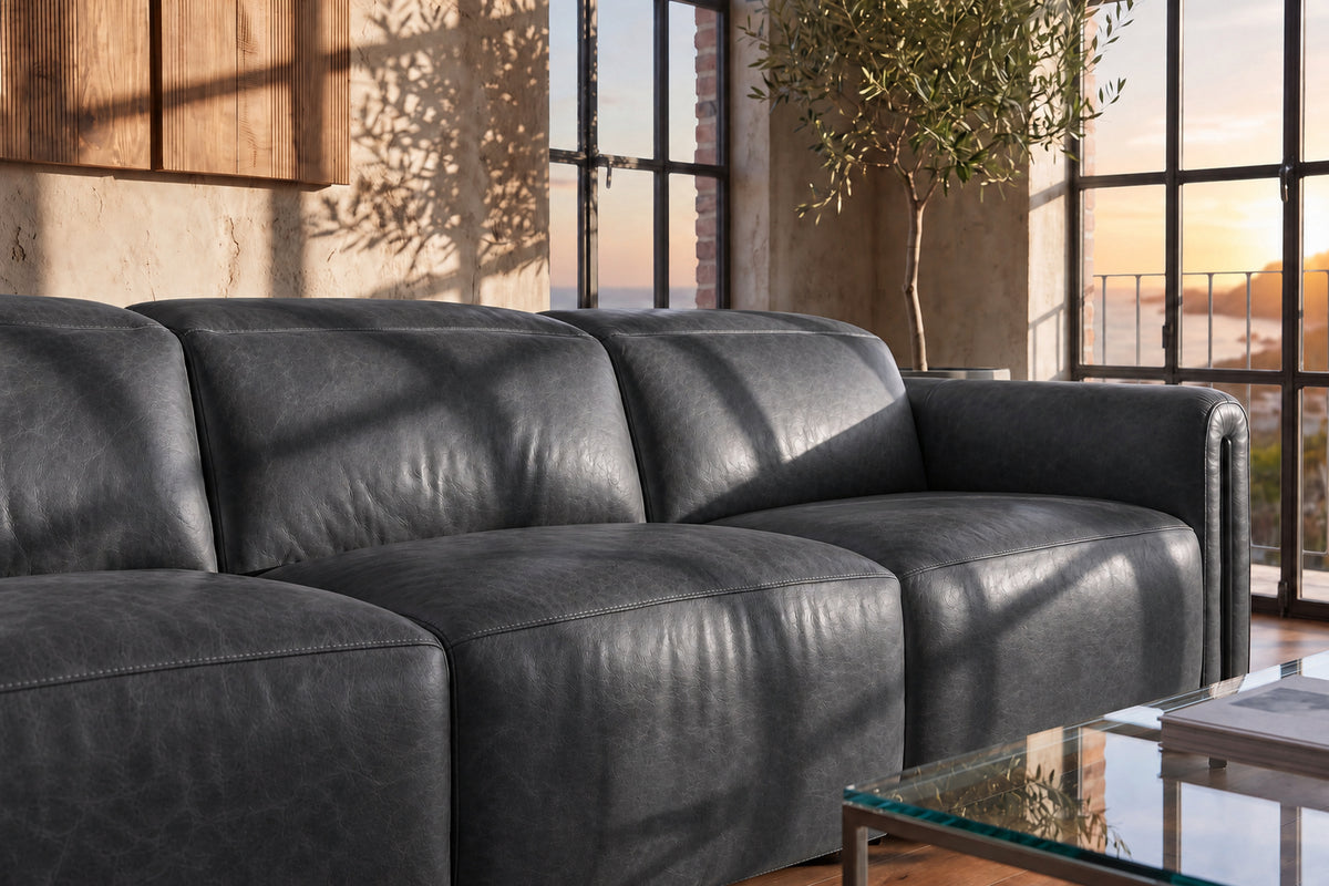 Octavia Distressed Italian Aniline Leather Reclining Corner Sectional Sofa