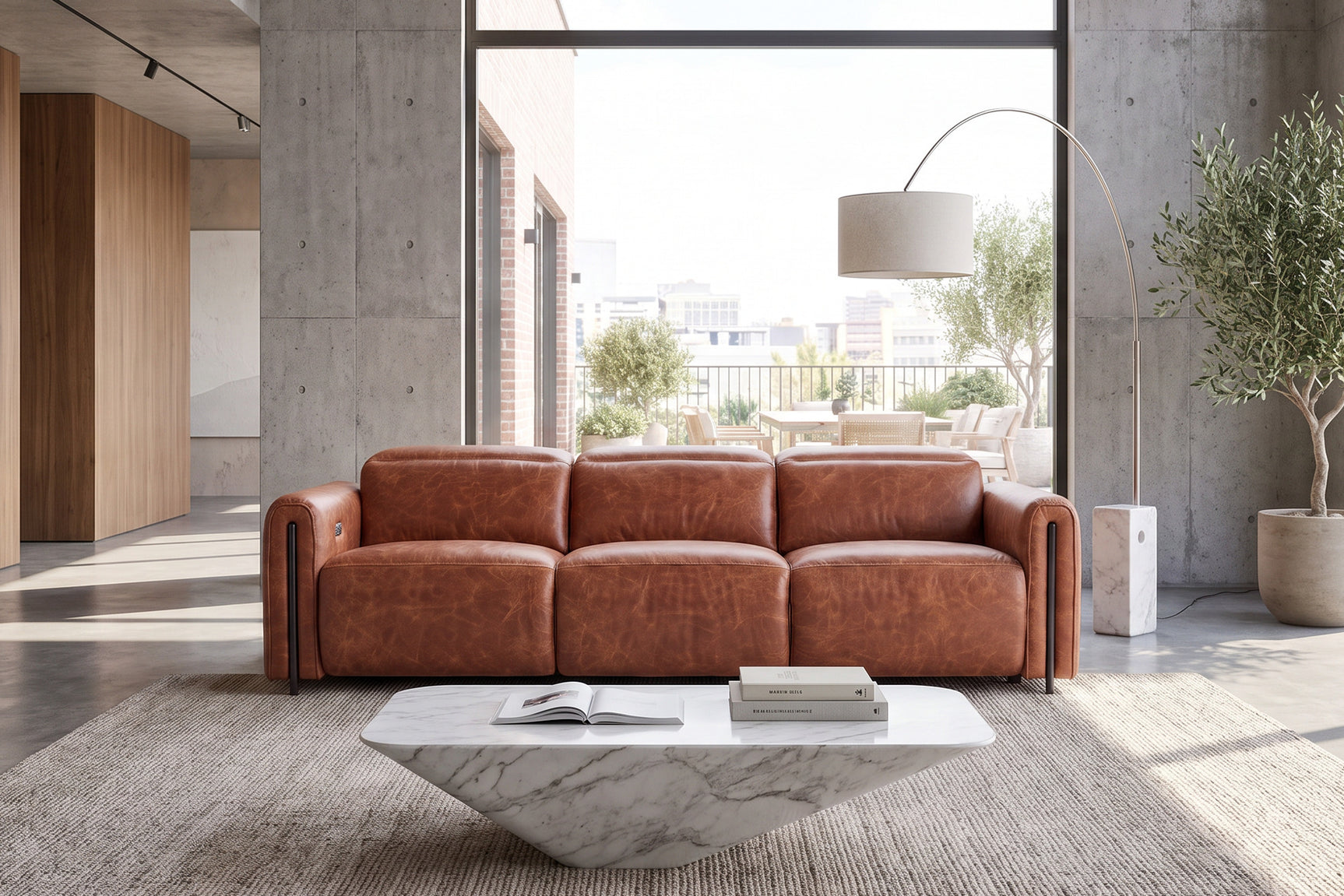 Octavia Distressed Italian Aniline Leather Dual Reclining Sofa