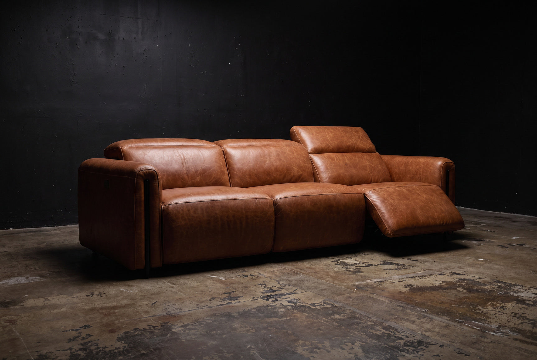 Octavia Distressed Italian Aniline Leather Dual Reclining Sofa