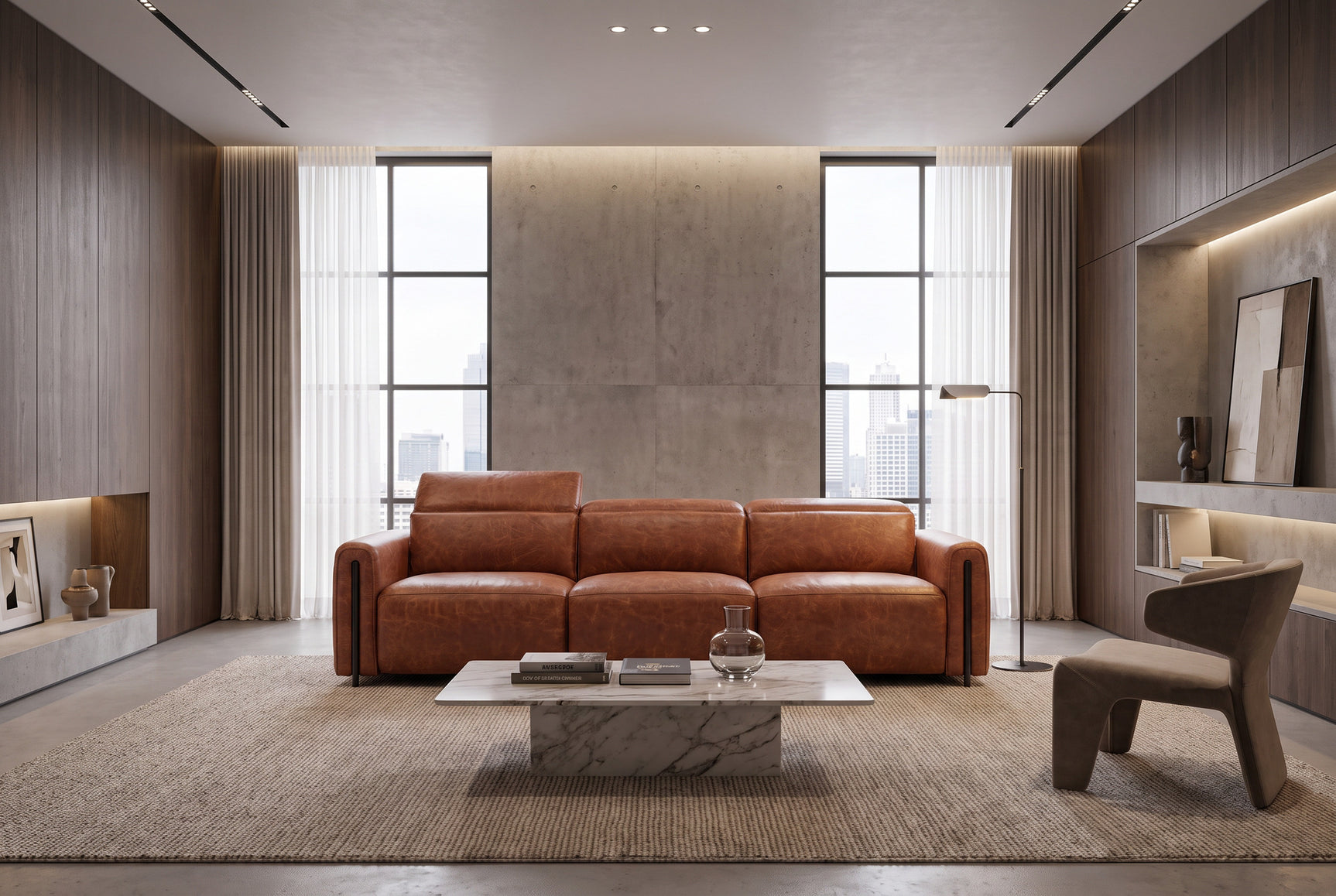 Octavia Distressed Italian Aniline Leather Dual Reclining Sofa
