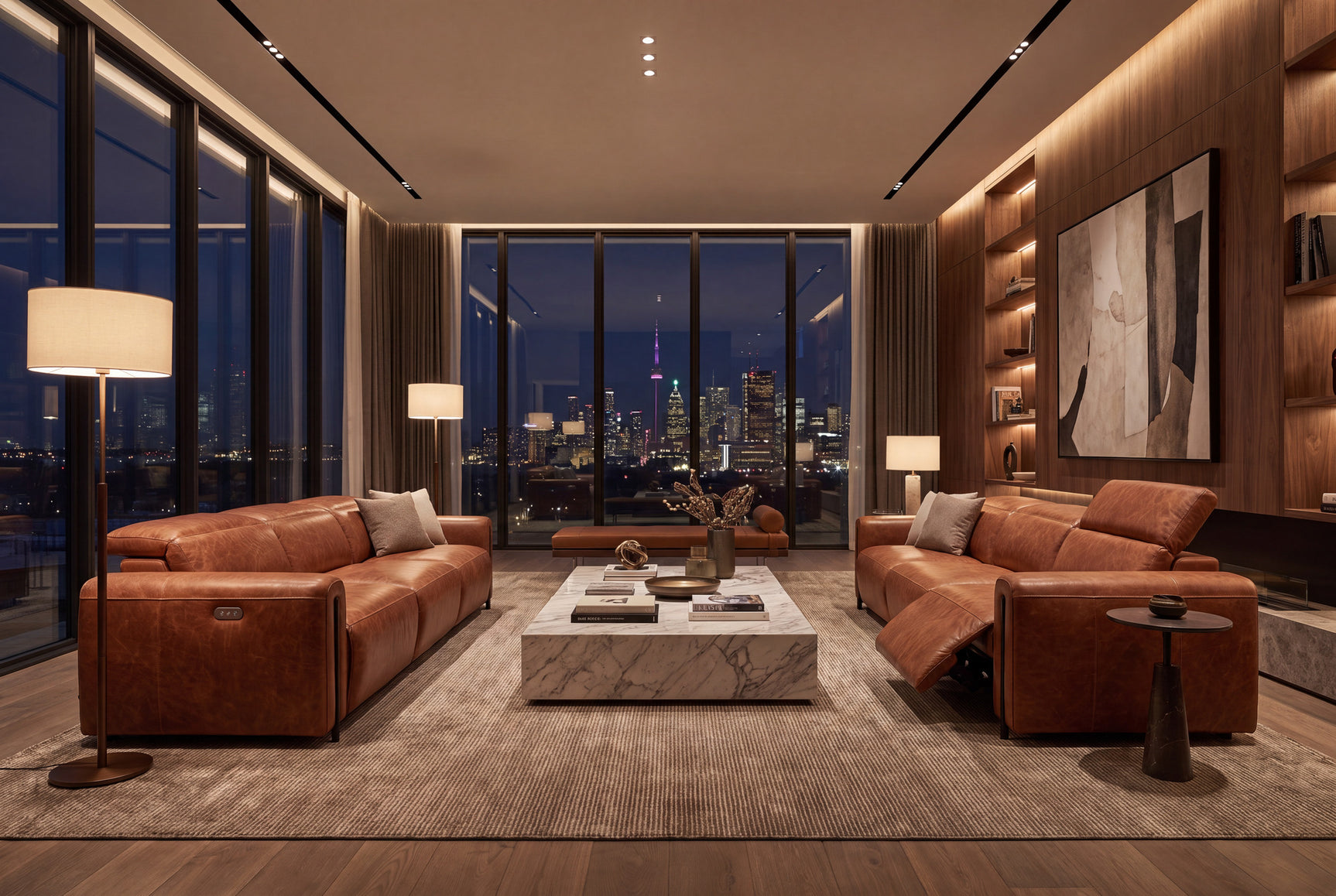 Octavia Distressed Italian Aniline Leather Dual Reclining Sofa