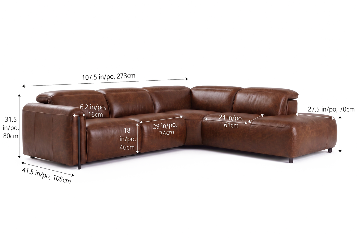 Octavia Distressed Italian Aniline Leather Reclining Corner Sectional Sofa