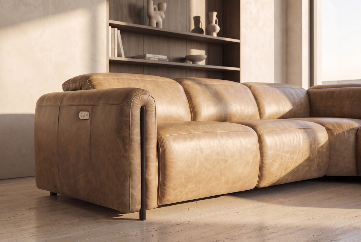 Octavia Distressed Italian Aniline Leather Reclining Corner Sectional Sofa
