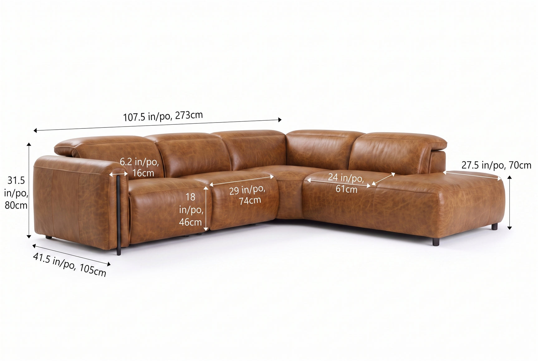 Octavia Distressed Italian Aniline Leather Reclining Corner Sectional Sofa