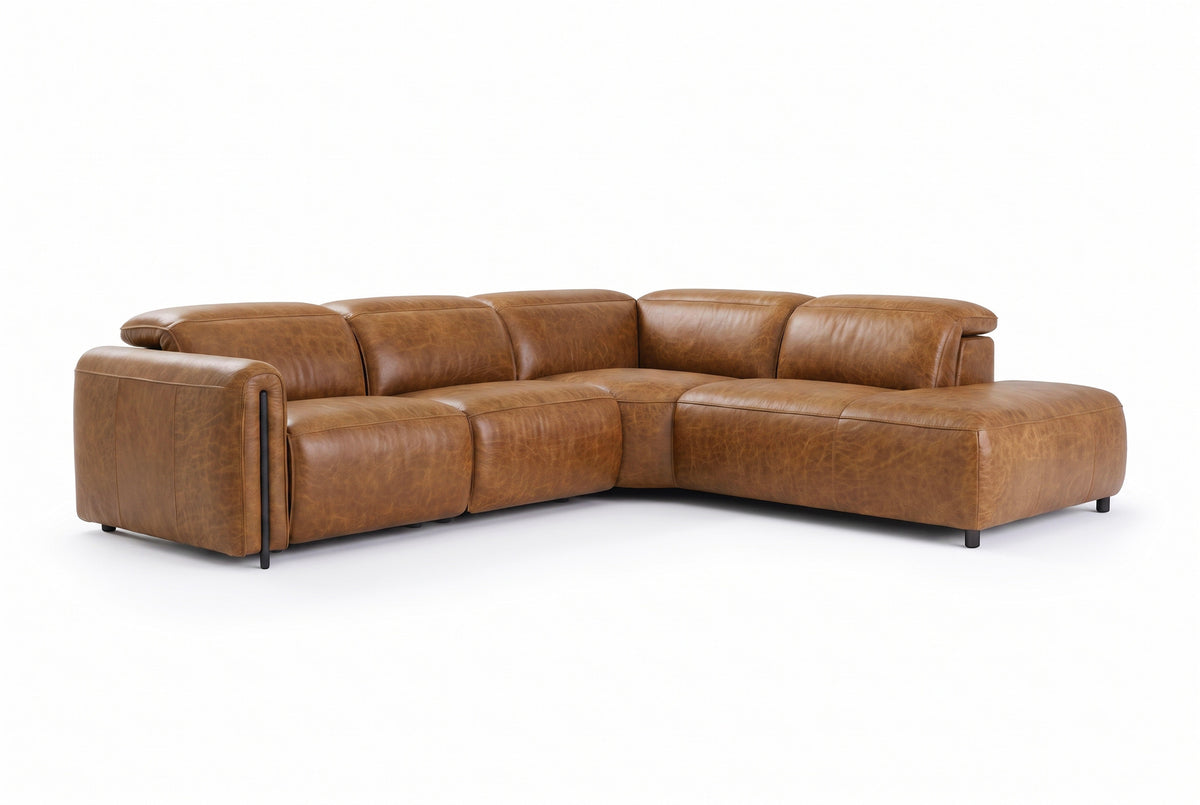 Octavia Distressed Italian Aniline Leather Reclining Corner Sectional Sofa