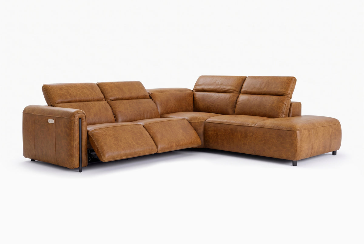Octavia Distressed Italian Aniline Leather Reclining Corner Sectional Sofa