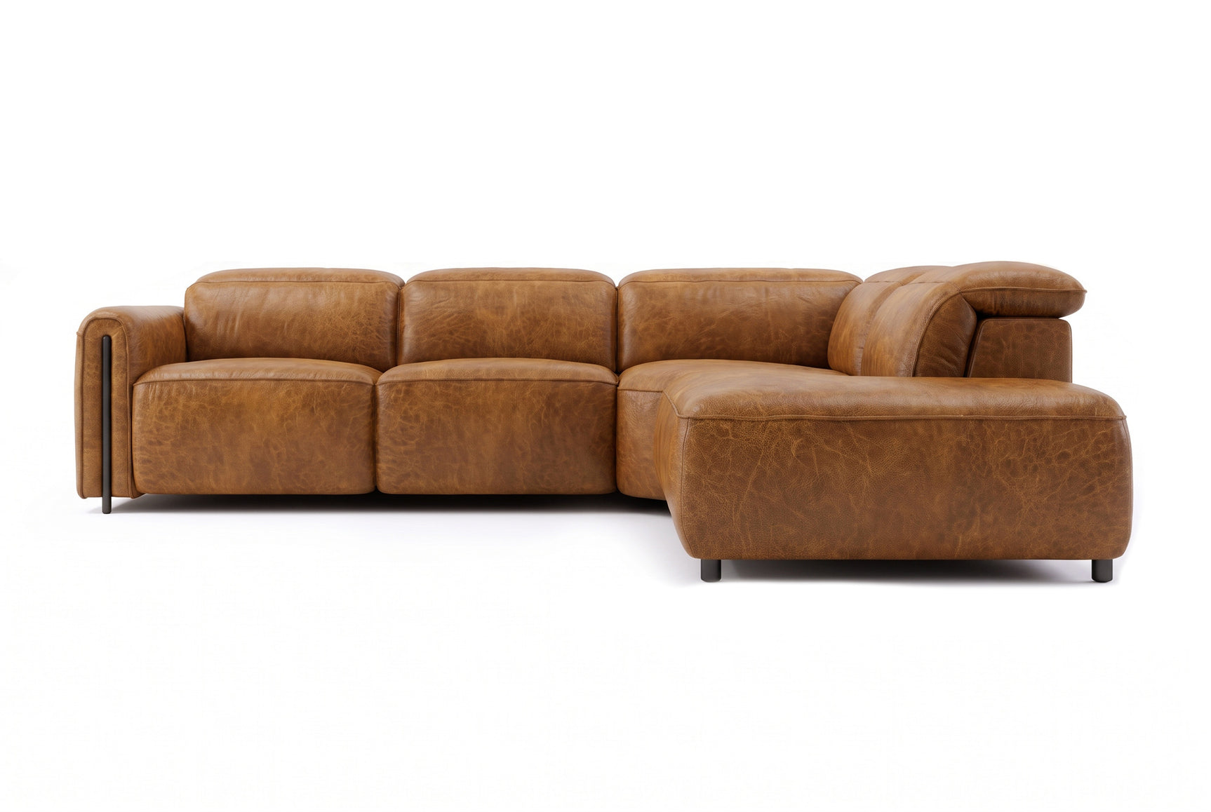 Octavia Distressed Italian Aniline Leather Reclining Corner Sectional Sofa