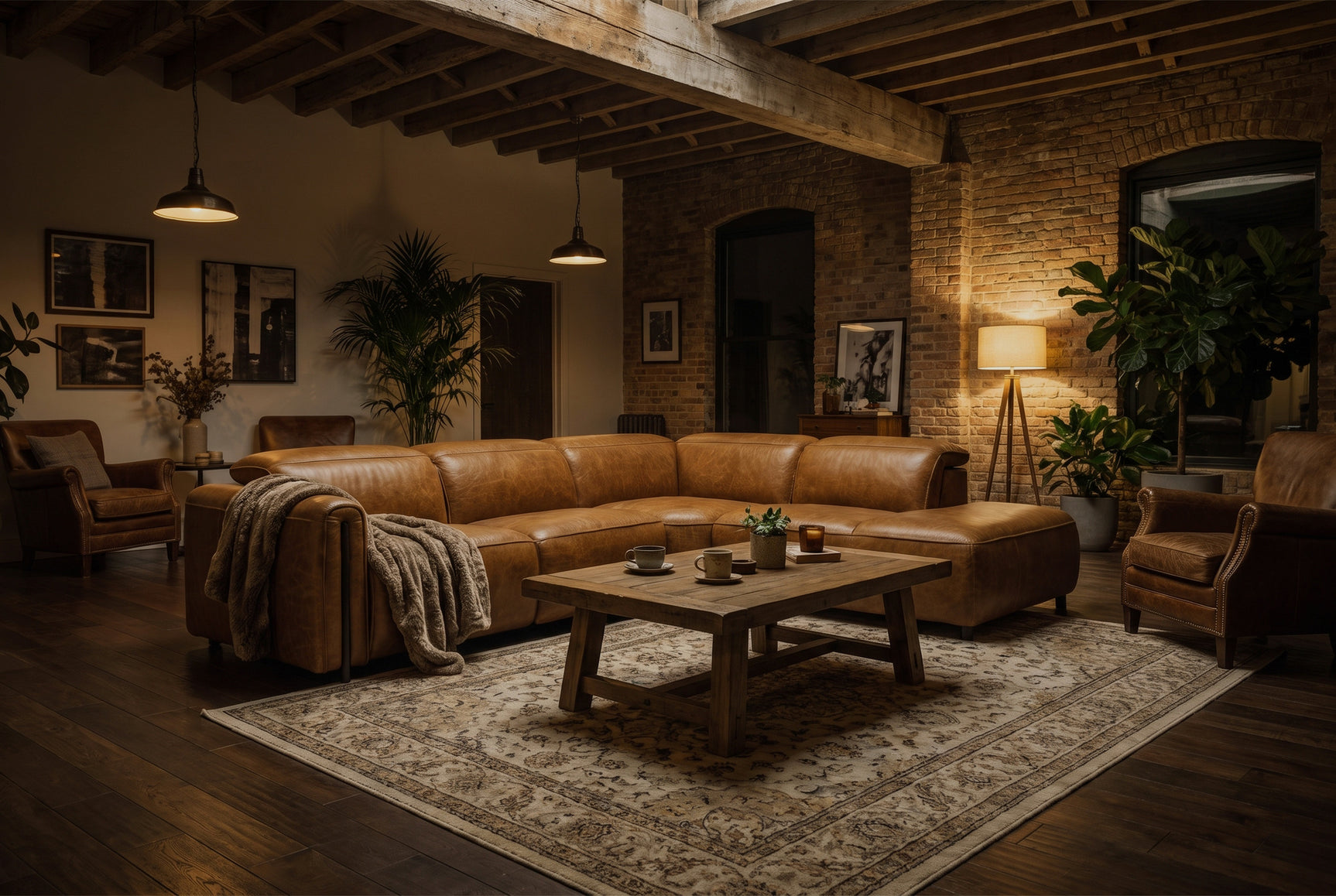 Octavia Distressed Italian Aniline Leather Reclining Corner Sectional Sofa