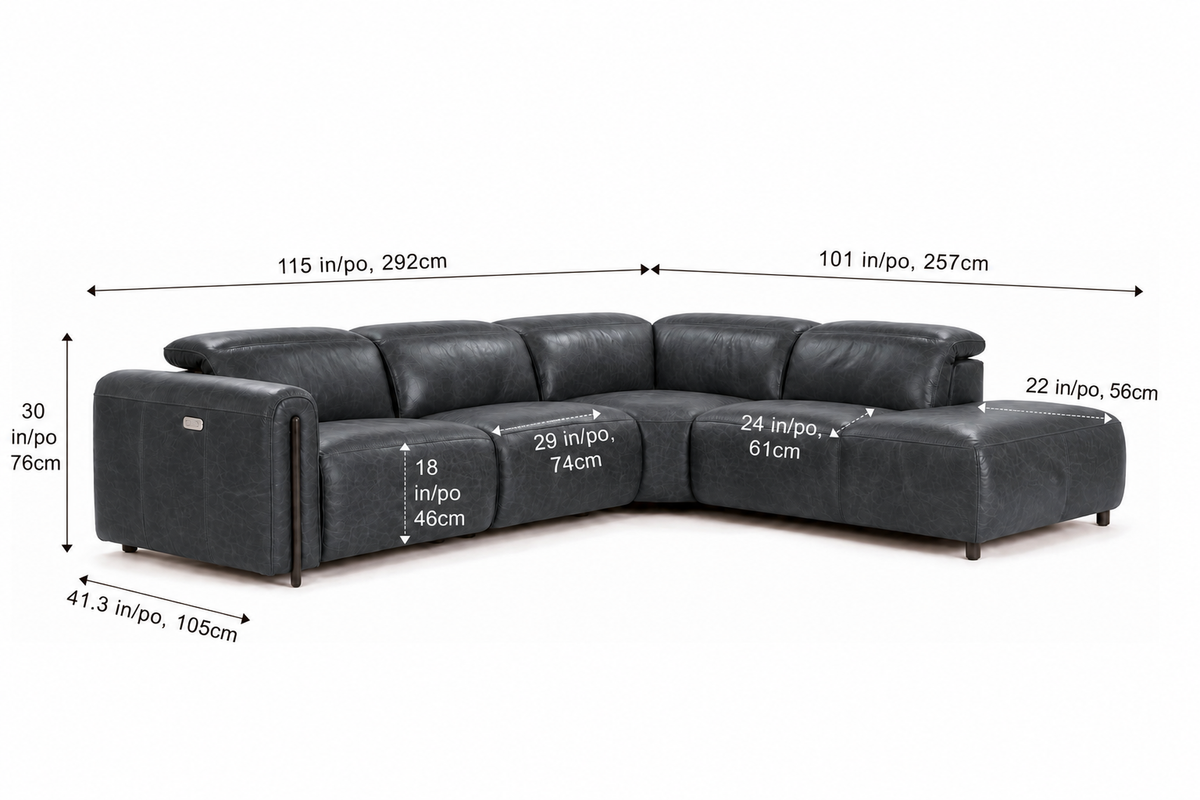Octavia Distressed Italian Aniline Leather Reclining Corner Sectional Sofa