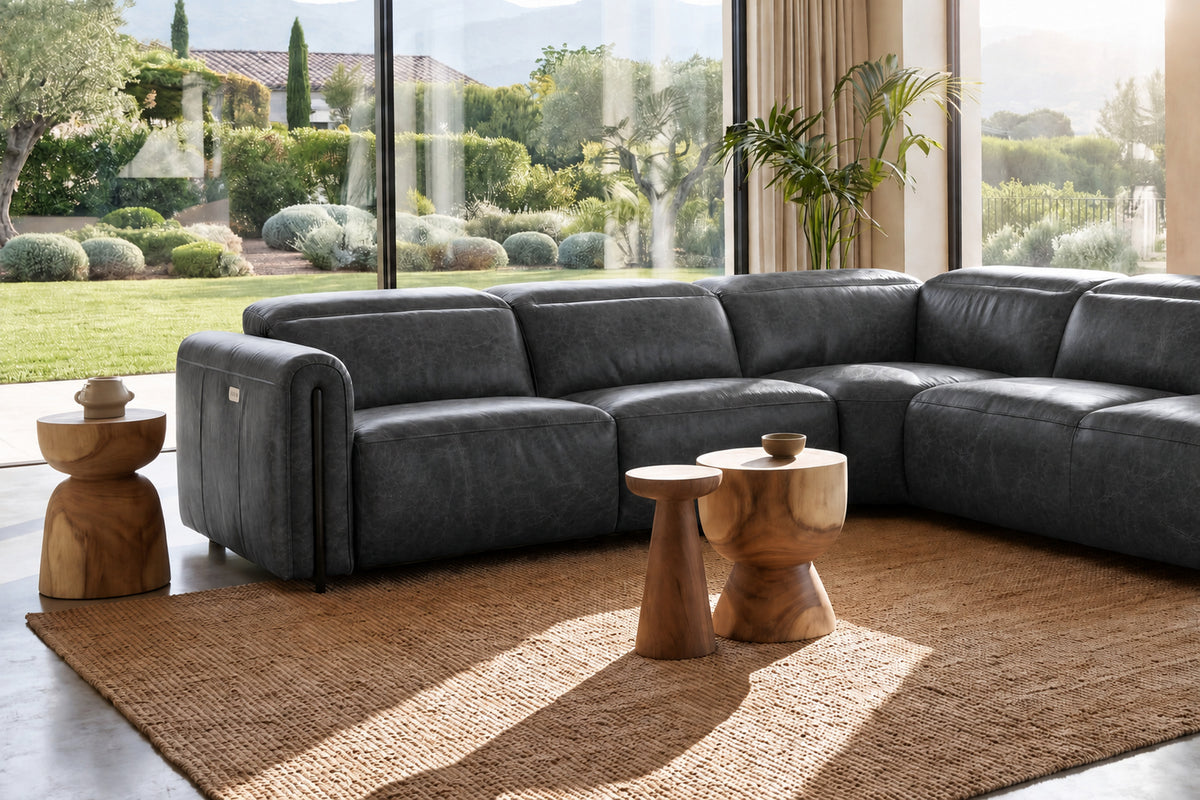 Octavia Distressed Italian Aniline Leather Reclining Corner Sectional Sofa