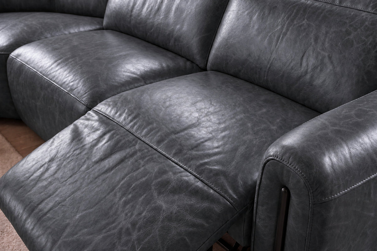 Octavia Distressed Italian Aniline Leather Reclining Corner Sectional Sofa