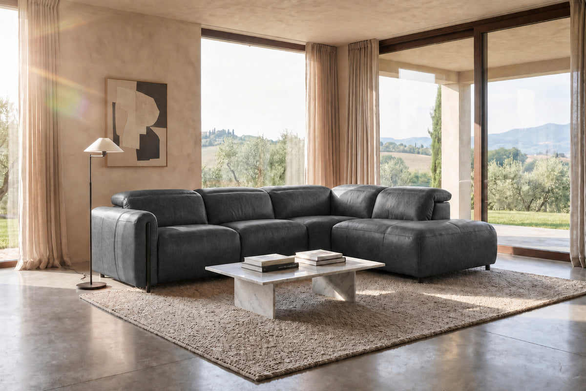 Octavia Distressed Italian Aniline Leather Reclining Corner Sectional Sofa