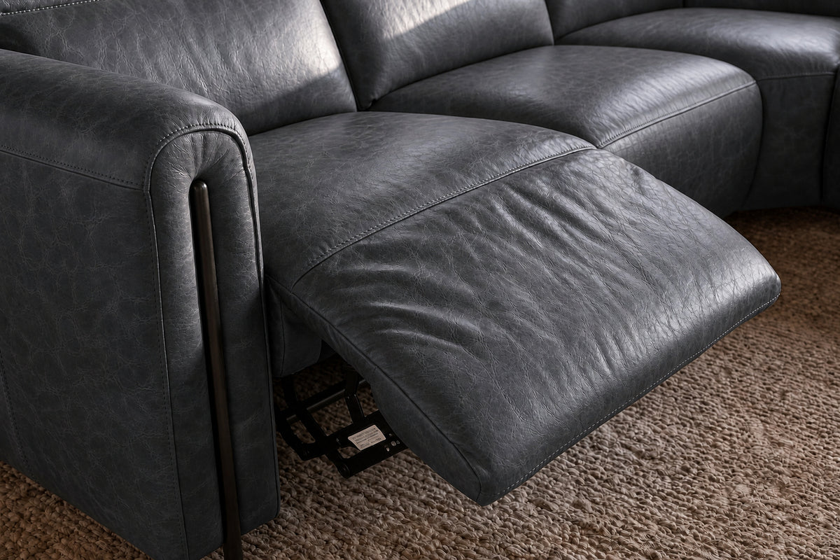 Octavia Distressed Italian Aniline Leather Reclining Corner Sectional Sofa