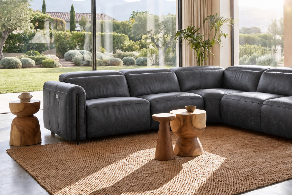 Octavia Distressed Italian Aniline Leather Reclining Corner Sectional Sofa