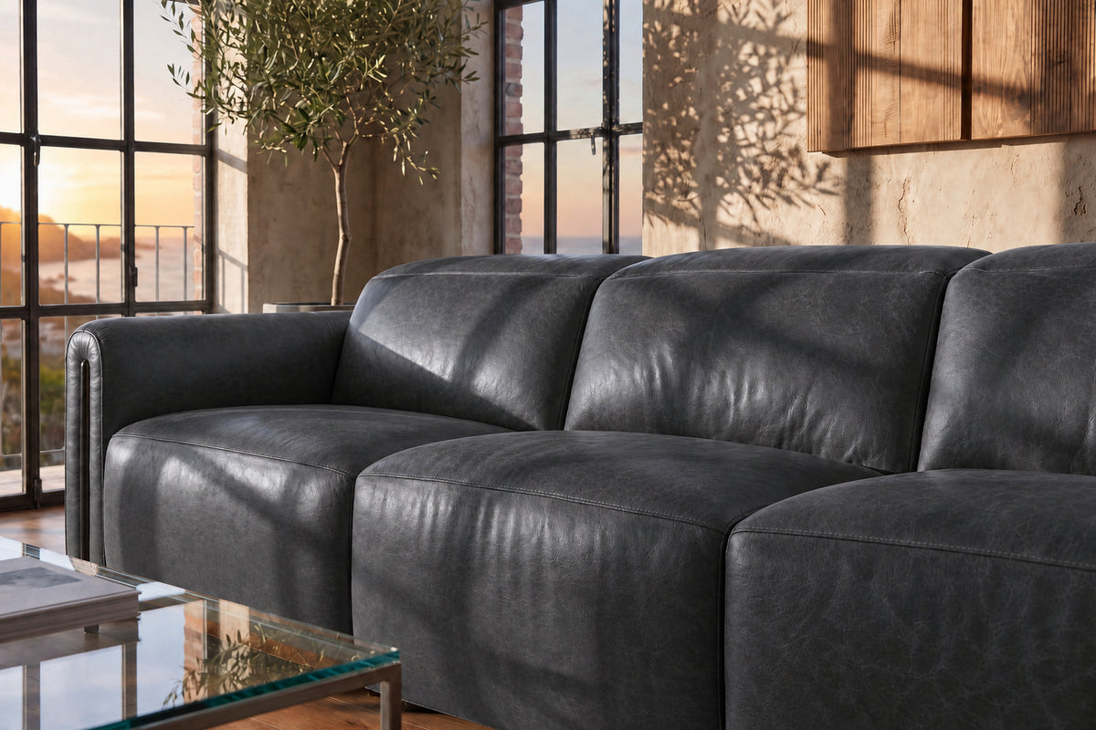 Octavia Distressed Italian Aniline Leather Reclining Corner Sectional Sofa