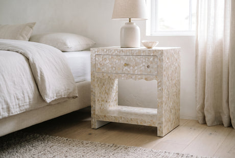 Opal 22" Natural Mother of Pearl Inlaid Storage Drawer Nightstand - Natural