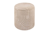 Orla round storage ottoman in sculpted beige cotton, front view