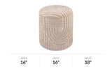 Orla beige sculpted cotton round storage ottoman with dimensions