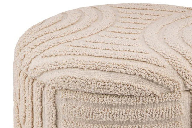 Orla Sculpted Cotton Round Storage Ottoman - Cushioned Seat