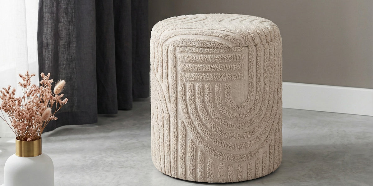 Orla Sculpted Cotton Round Storage Ottoman