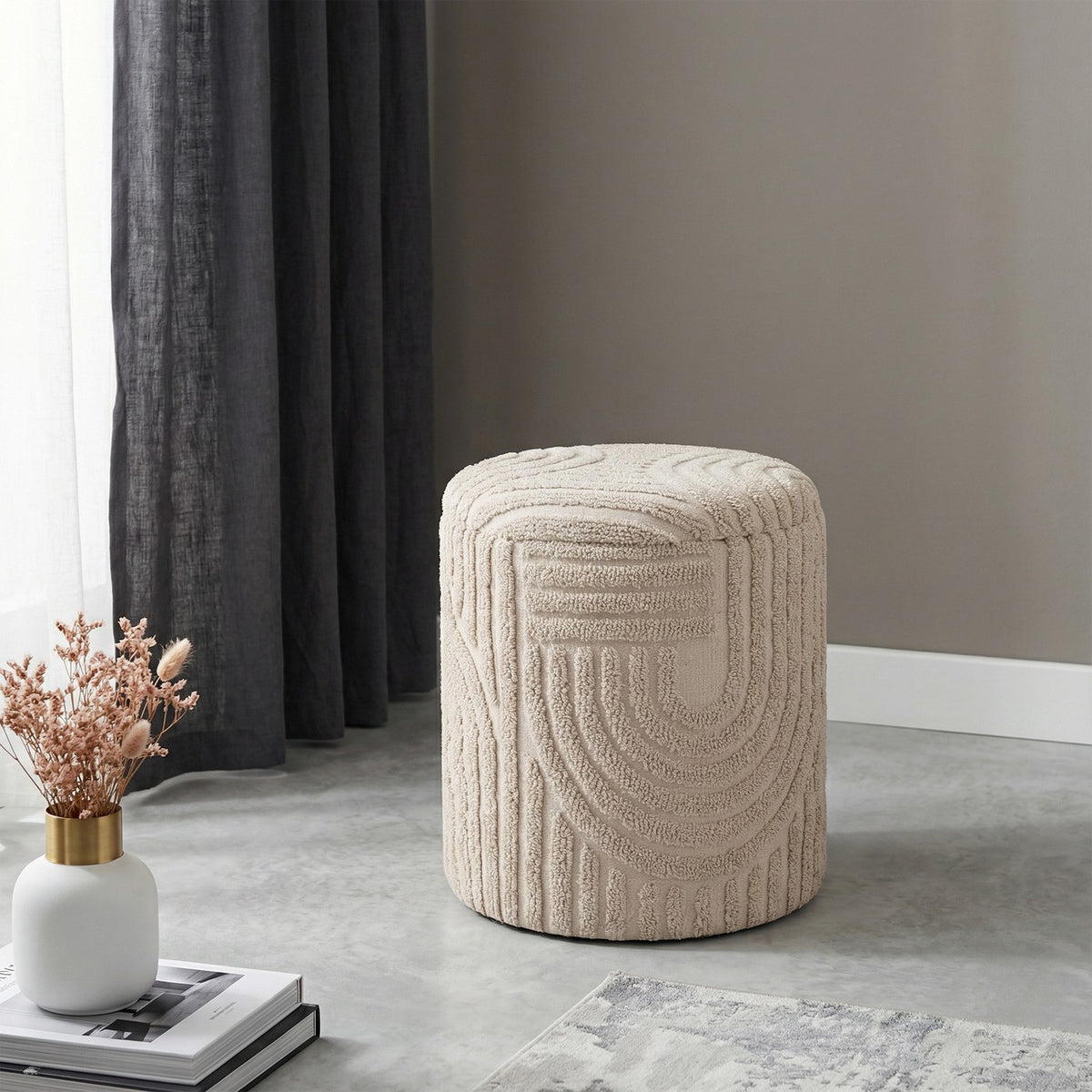 Orla Sculpted Cotton Round Storage Ottoman