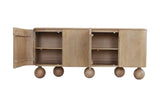 Orson mango wood sideboard with doors open to show interior shelves
