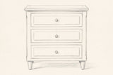 Pencil drawing of the Ortona nightstand traced from the front view