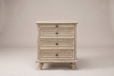 Osimo nightstand in Natural White, straight front view: moulded top, plain tray front