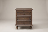 Osimo nightstand in Walnut Brown, straight front view: moulded top, plain tray front