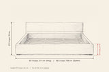 Otranto bed dimensions: King 83.1 in wide, Queen 66.5 in wide, 27.5 in high, rim 10.5 in high, 87.5 in long