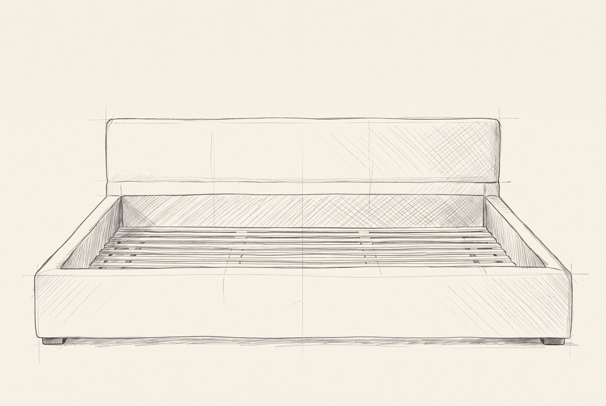 Pencil drawing of the Otranto platform bed traced from the front view