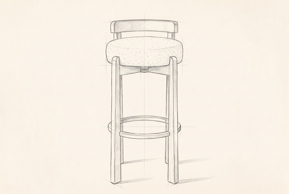 Pencil drawing of the Otricoli bar stool, front view