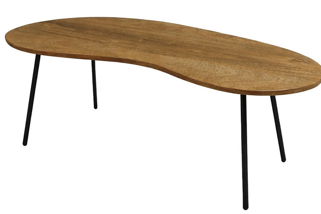 Ottilie Mango Wood Kidney Coffee Table with Iron Legs - Slim Black Iron Legs