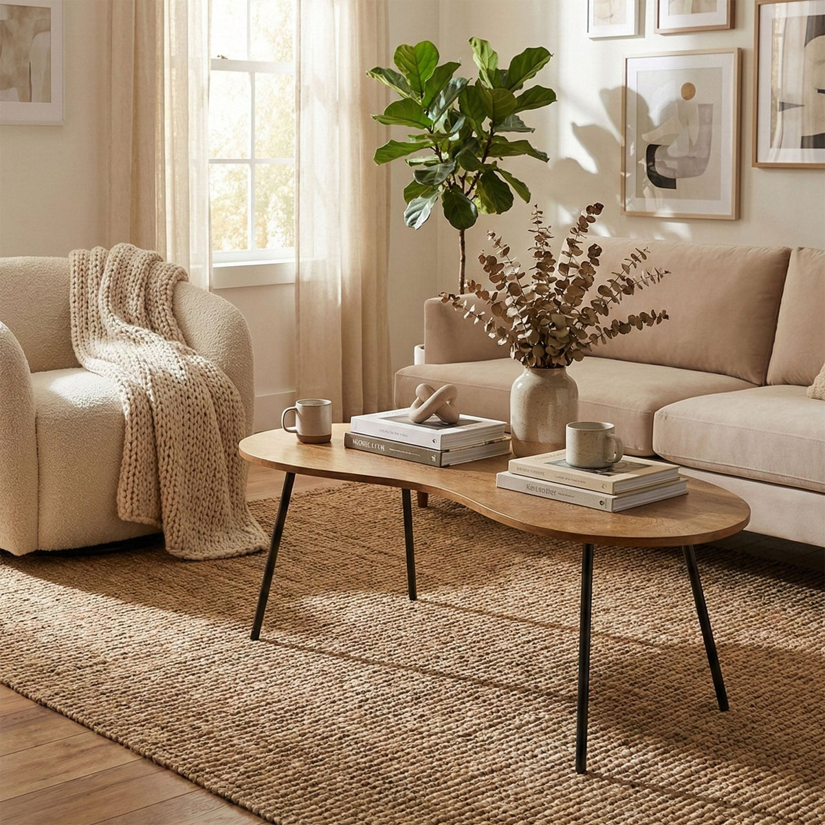 Ottilie Mango Wood Kidney Coffee Table with Iron Legs