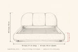 Padula bed dimensions: King 83 in wide, Queen 65 in wide, 40.5 in high, rail 12.5 in, 88 in long