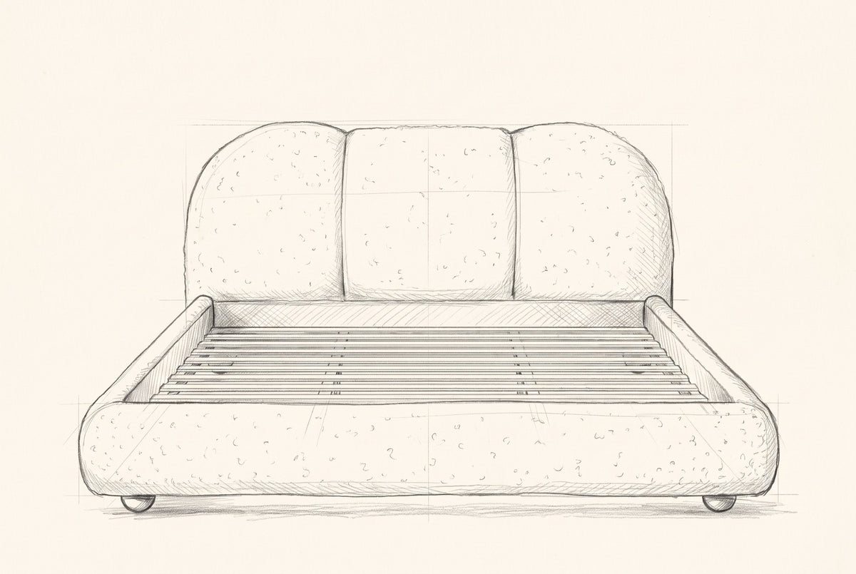 Pencil drawing of the Padula bed traced from the front view