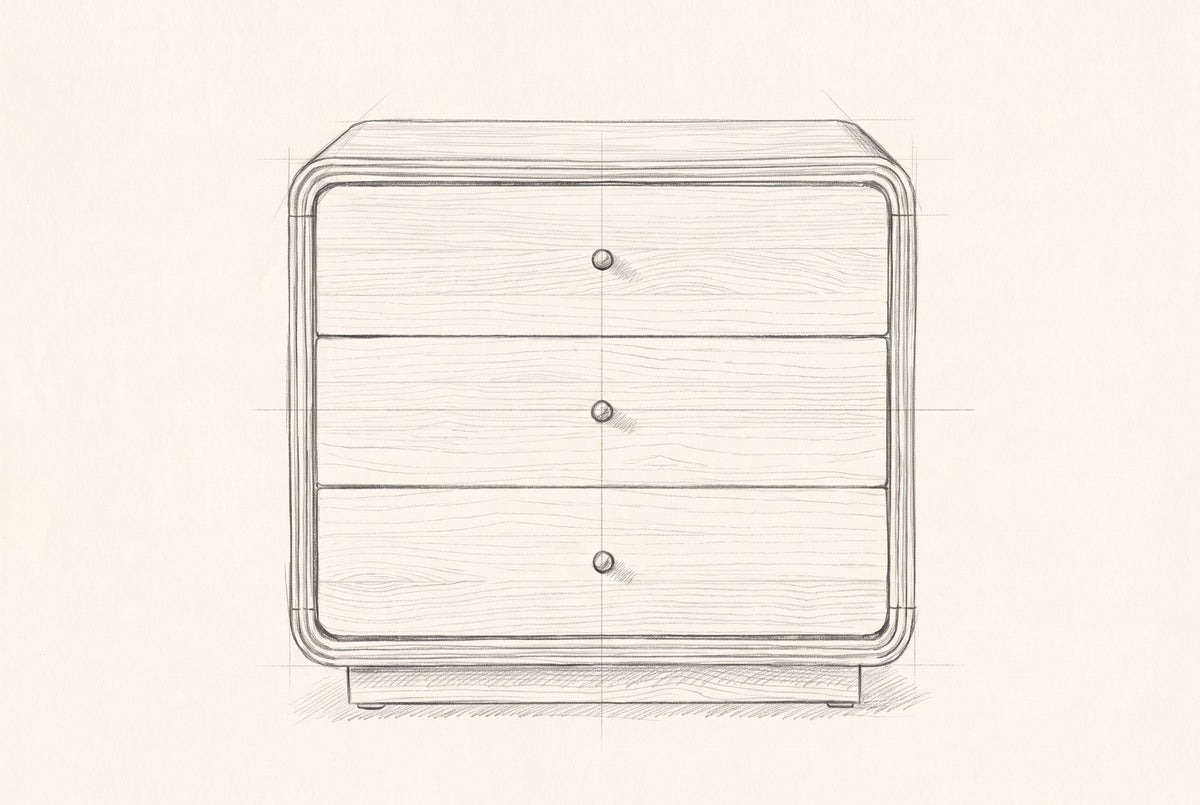 Pencil drawing of the Parma nightstand, front view
