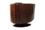 Percival bi-cast leather club chair, rear three-quarter view of the rounded back