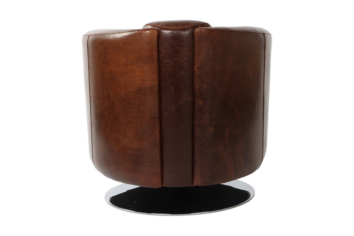 Percival swivel club chair, back view with the raised centre panel