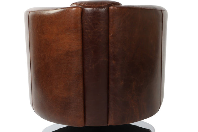 Percival Bi-Cast Leather Swivel Club Chair - Curved Barrel Back