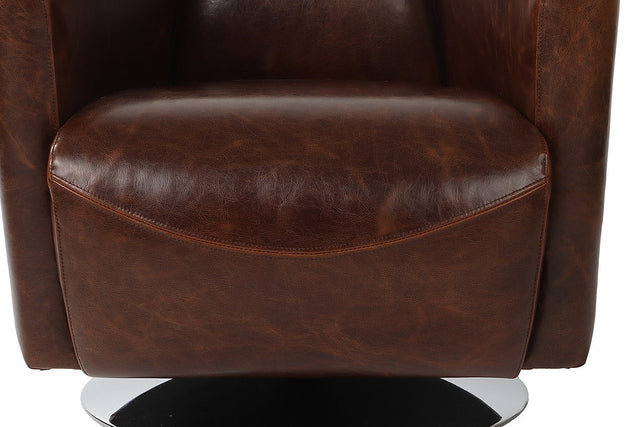 Percival Bi-Cast Leather Swivel Club Chair - Cushioned Seat
