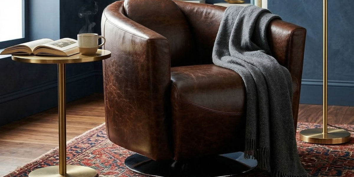 Percival Bi-Cast Leather Swivel Club Chair