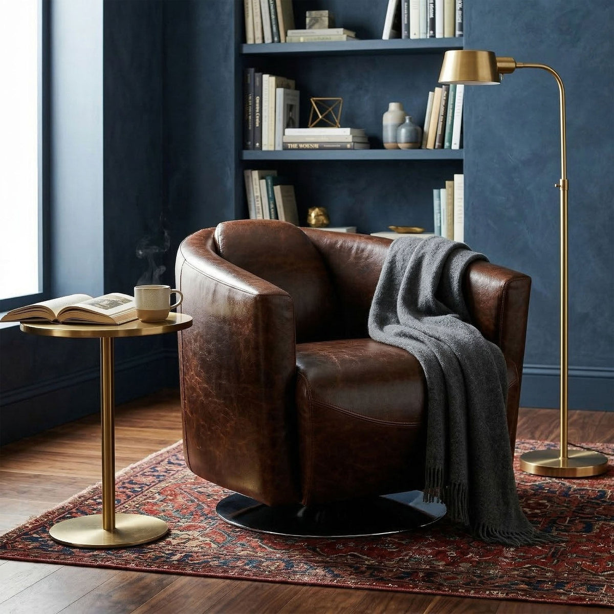 Percival Bi-Cast Leather Swivel Club Chair