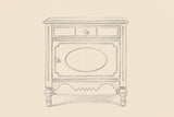 Pencil drawing of the Perugia nightstand traced from the front view