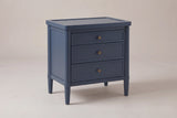 Pescara nightstand in Navy Blue, three-quarter view on a warm grey studio backdrop